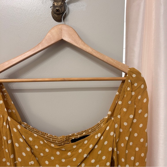 REFORMATION Yellow Polka Dot Grove Tie Sleeve Top 12 - Picture 2 of 6